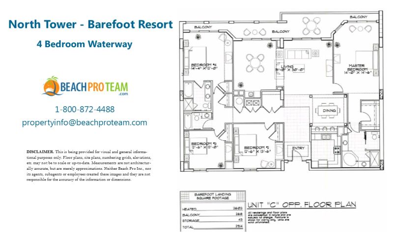 Barefoot Resort - North Tower Floor Plan C - 4 Bedroom Waterway